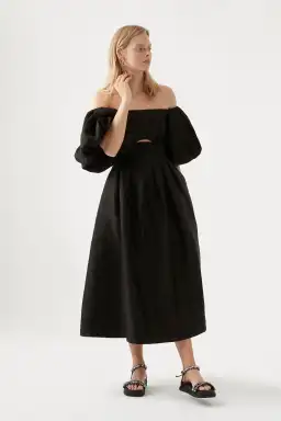 Aje Eugenie Off Shoulder Midi Dress Black Size UK 10 for rent on The Volte - image 1