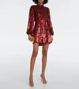Rixo Samantha Mini Dress Burgundy Sequin Size S / UK 8 for rent on The Volte - image 1