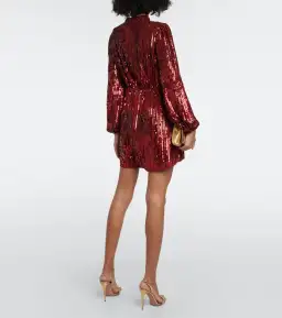 Rixo Samantha Mini Dress Burgundy Sequin Size S / UK 8 for rent on The Volte - image 3