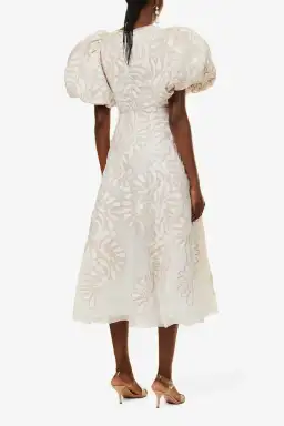 Aje Botanical Applique Puff Sleeve Midi Dress Ivory/Ecru Size UK 10 for rent on The Volte - image 3