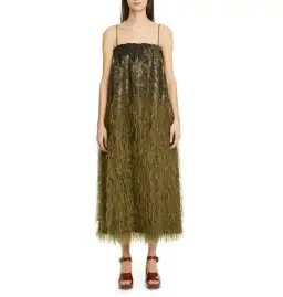 Ganni Feather Jacquard Midi Dress in Green Size UK 8 for rent on The Volte - image 2