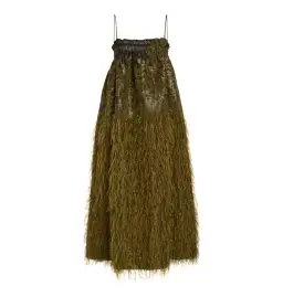 Ganni Feather Jacquard Midi Dress in Green Size UK 8 for rent on The Volte - image 3