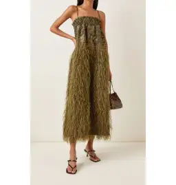 Ganni Feather Jacquard Midi Dress in Green Size UK 8 for rent on The Volte - image 1