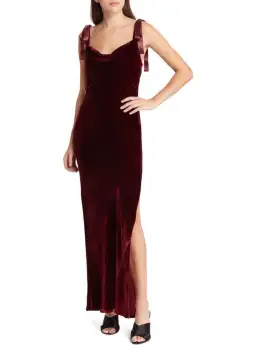 Reformation Nya Velvet Dress Burgundy Size M / UK 10 for rent on The Volte - image 1