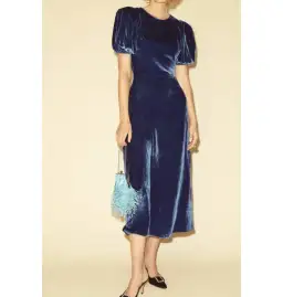 Reformation Livia Velvet Dress Blue Size UK 10 for rent on The Volte - image 2