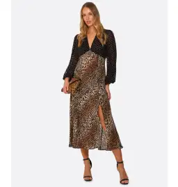 Rixo Melanie Leopard Midi Dress Leopard Print Size UK 12 for rent on The Volte - image 1