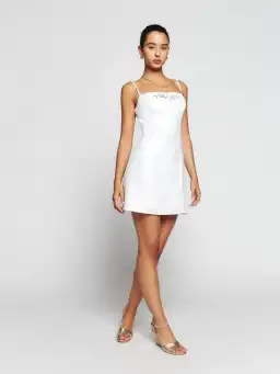 Reformation Tovianna Linen Mini Dress White Size UK 12 for rent on The Volte - image 1