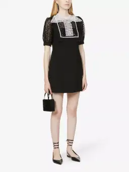 Self Portrait Diamante Bib Front Collared Mini Dress Black Size UK 12 for rent on The Volte - image 2