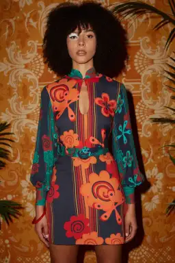 Rixo Michelle Retro Flower Stripe Mini Dress Print Size S / UK 8 for rent on The Volte - image 2