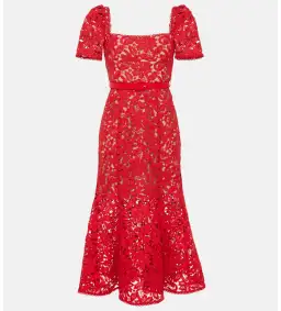 Self-portrait  Belted Lace Midi Dress Red Size 8  for rent on The Volte - image 3