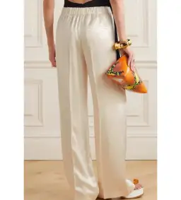 Loewe Pleated Silk-satin Straight Leg Pants Cream Size S/Au 8  for rent on The Volte - image 2