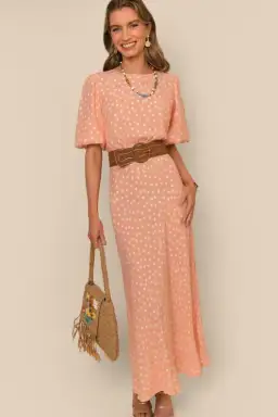 Rixo Flavia Midi Dress Salmon Pink Size UK 10 for rent on The Volte - image 2