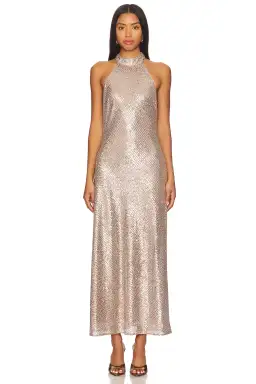 Rixo Zuri Midi Gold Sequin Dress Size UK 12