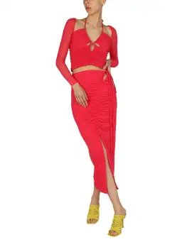 Self Portrait Jersey Cut Out Midi Dress Fuschia Size UK 8
