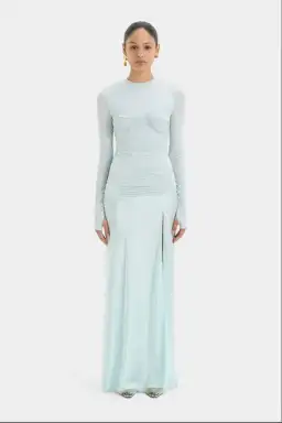 Sir The Label Alessia Ice Blue Silk Satin Jersey Draped Maxi Dress for rent on The Volte - image 1