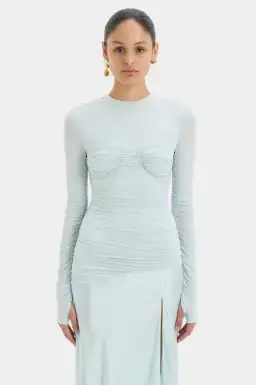 Sir The Label Alessia Ice Blue Silk Satin Jersey Draped Maxi Dress for rent on The Volte - image 2