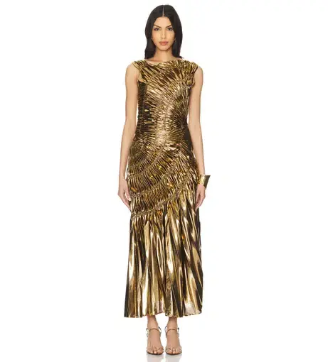 Georgia Hardinge Fossil Maxi Dress Gold Size 12