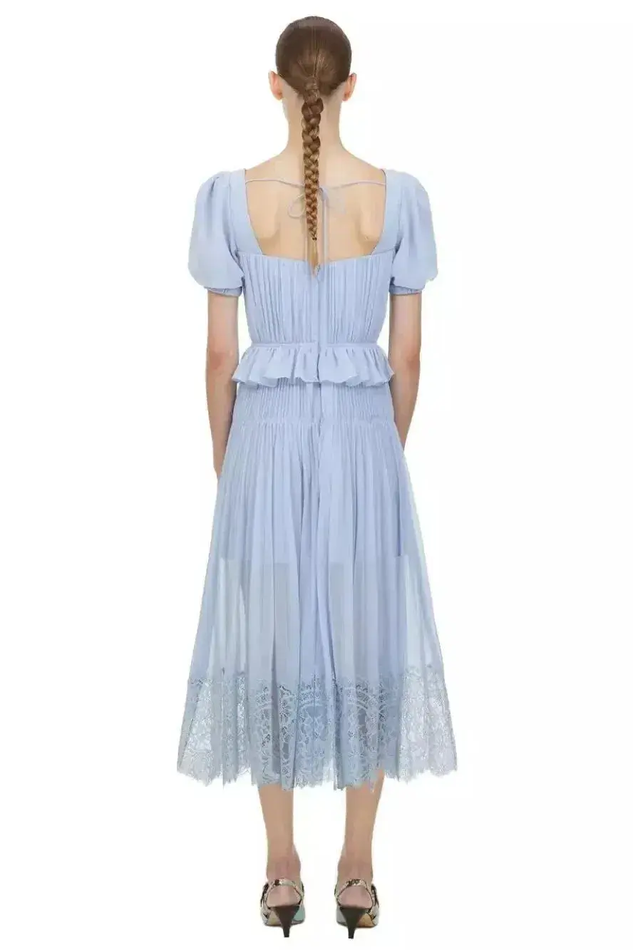 Self Portrait Blue Chiffon Midi Dress Size 10 - Image 1