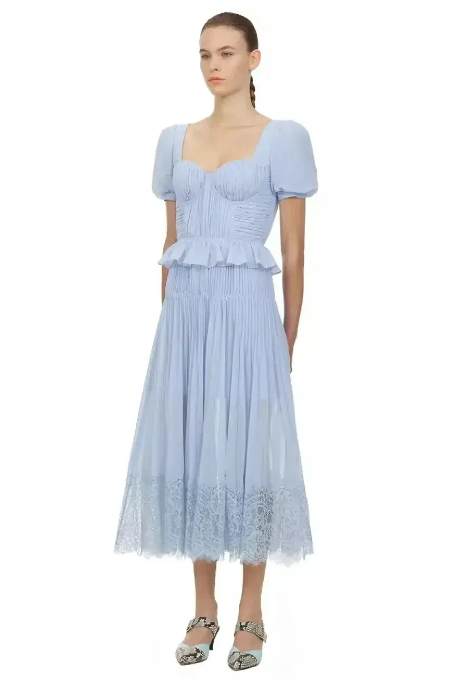 Self Portrait Blue Chiffon Midi Dress Size 12 - Image 1