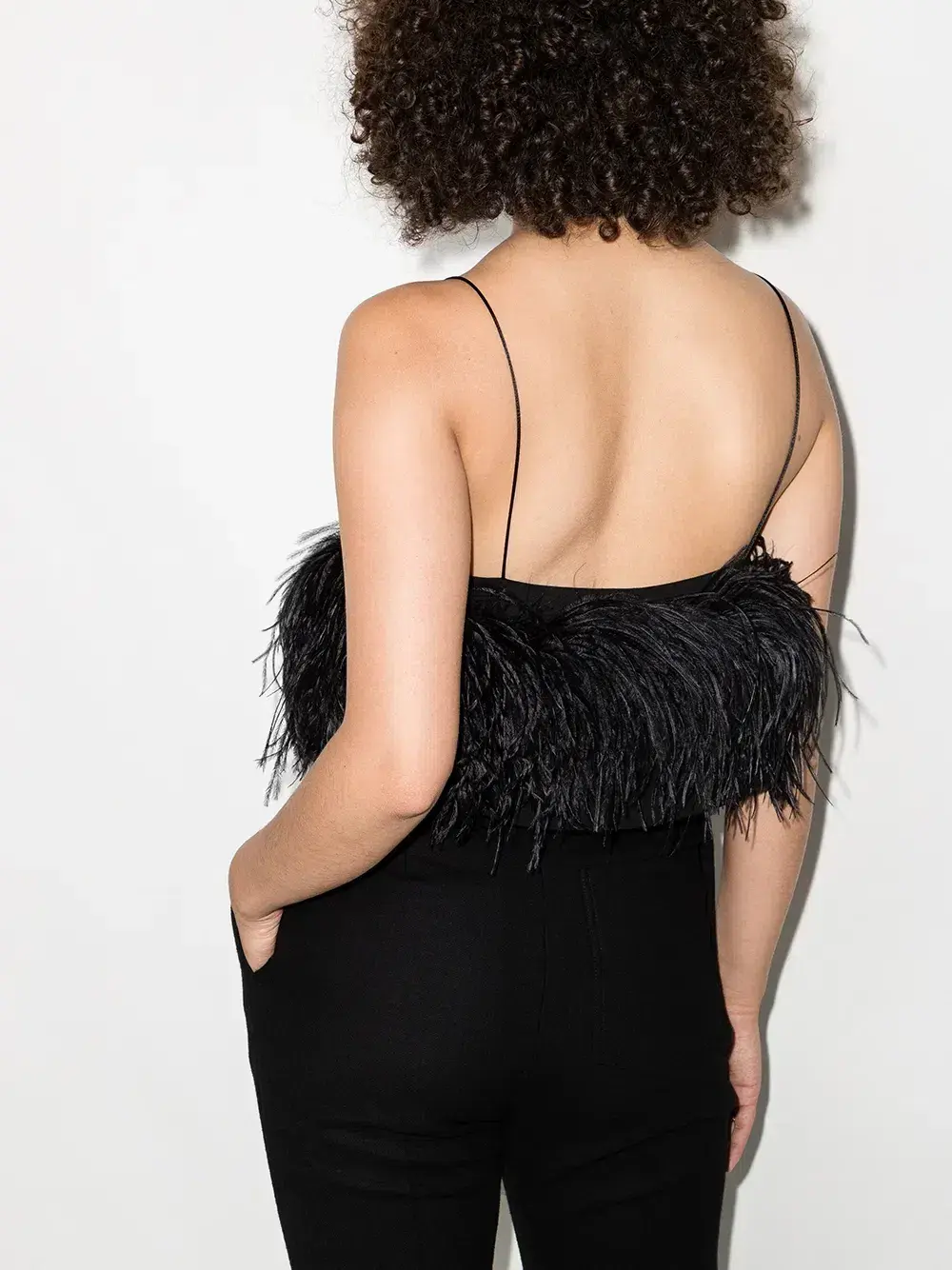 16ARLINGTON Poppy Cropped Feather Cami Top Black Size 12 - Image 2