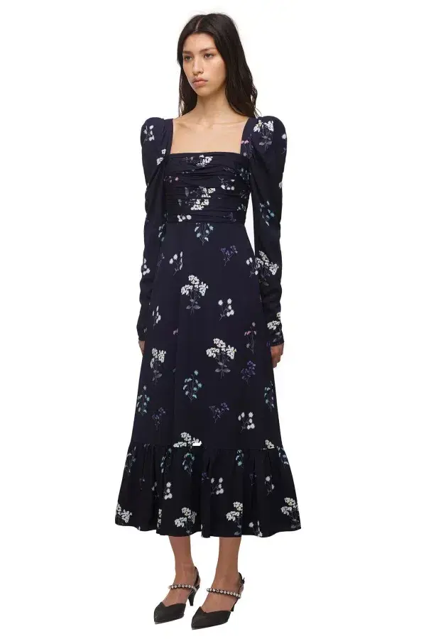 Self Portrait Navy Vintage Floral Midi Dress Size 10 - Image 4
