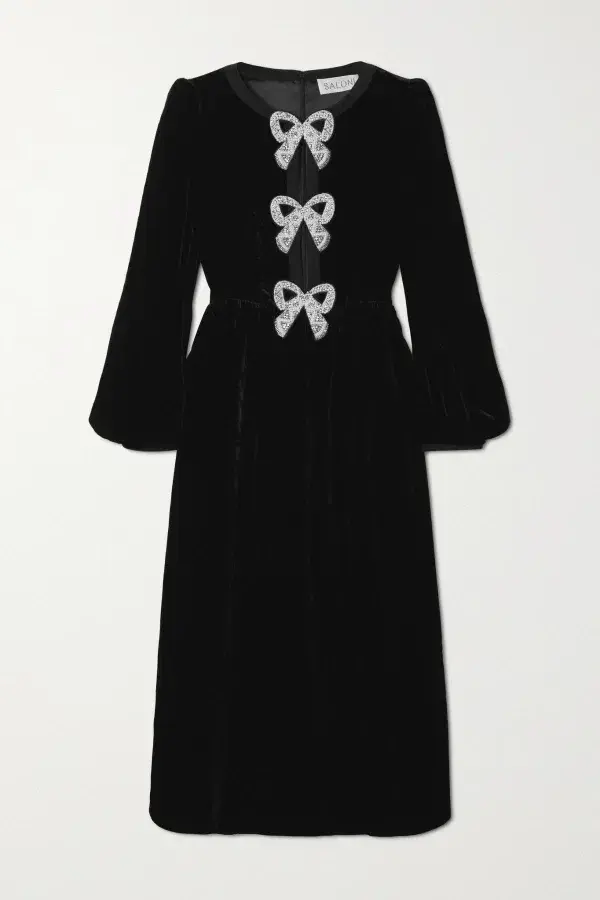 Saloni Camille Velvet Bow Dress Size 8 - Image 3