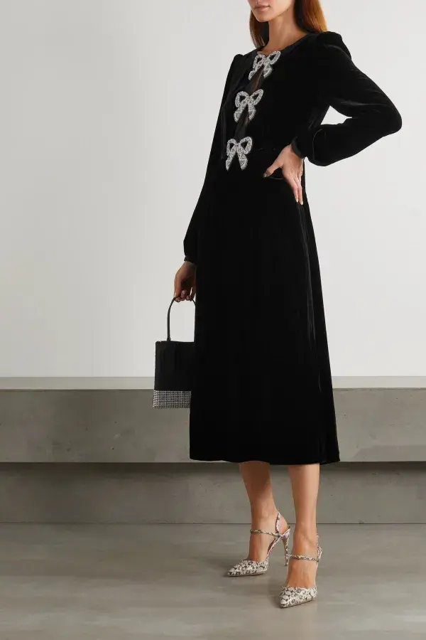 Saloni Camille Velvet Bow Dress Size 8 - Image 1