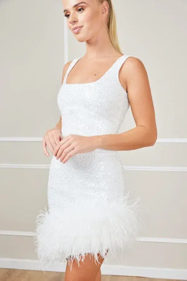 Nadine Merabi Evie Sequin Feather Dress Size 8 - Image 3