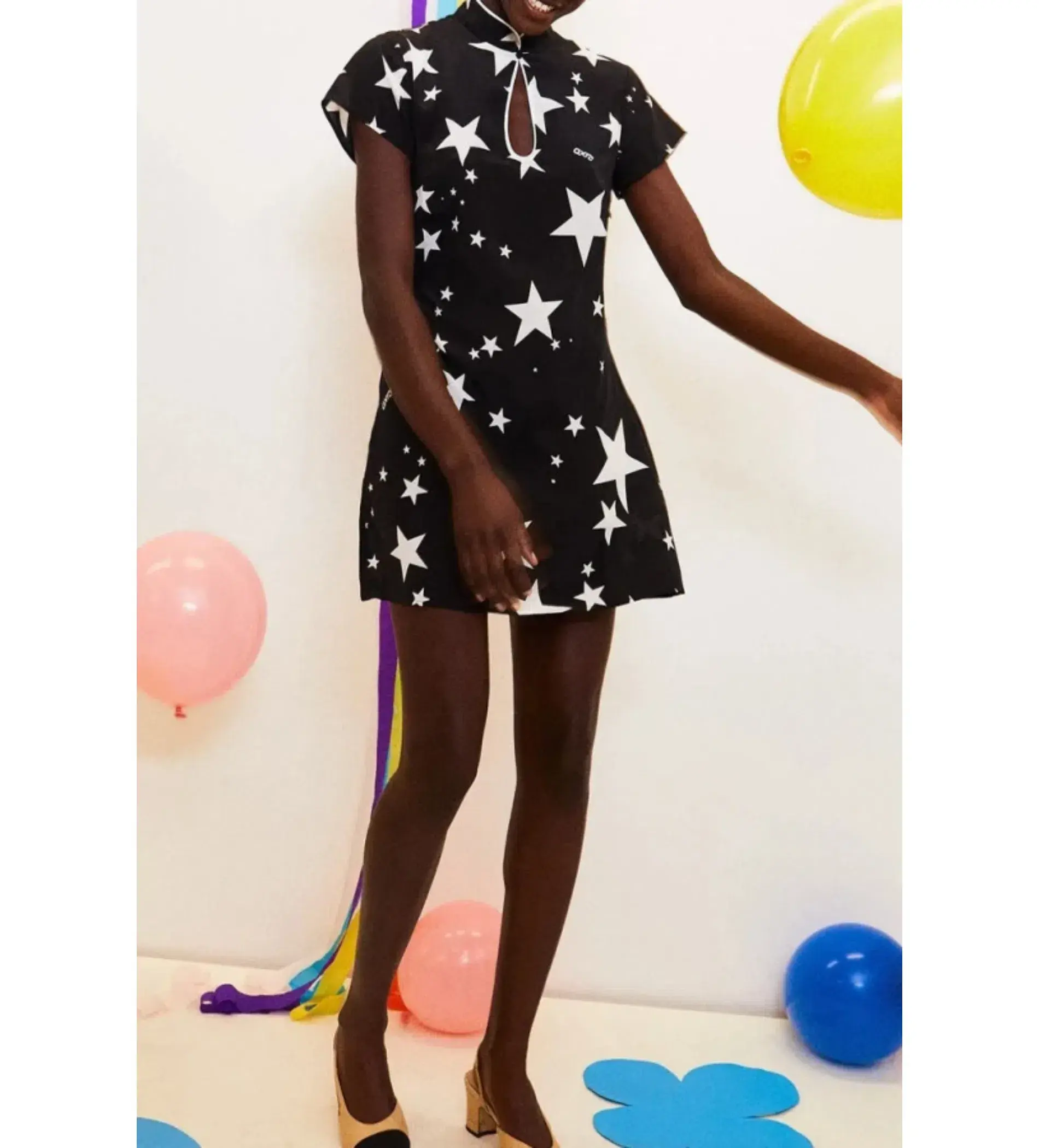 Rixo Lolita Star Mini Dress in Black Print Size UK 10 - Image 1