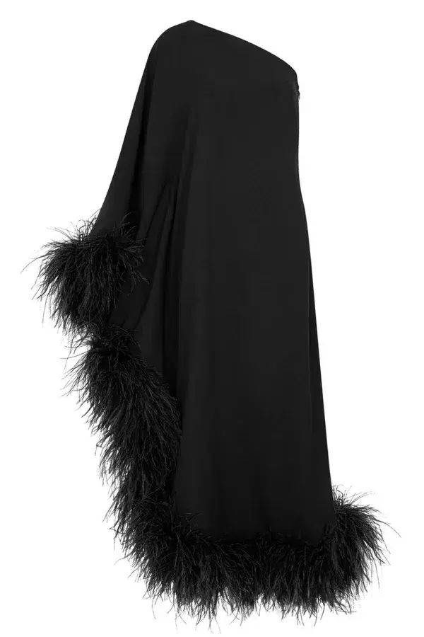 Taller Marmo Ubud Feather One Shoulder Gown Black Size 10 - Image 3