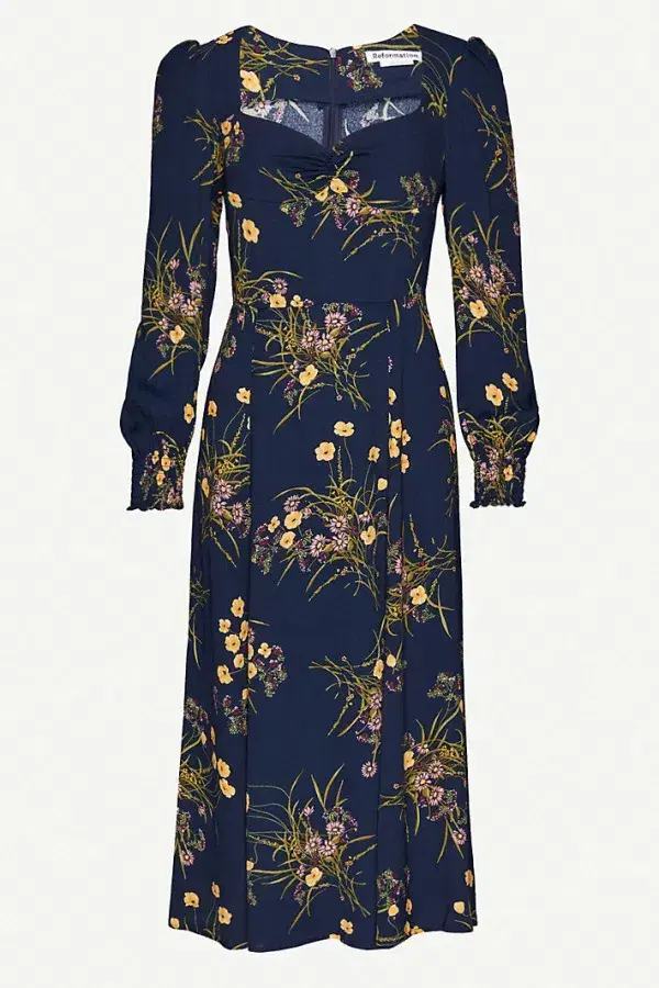 Reformation Wallflower Midi Dress Navy Floral Size 12 for rent on The Volte - main image