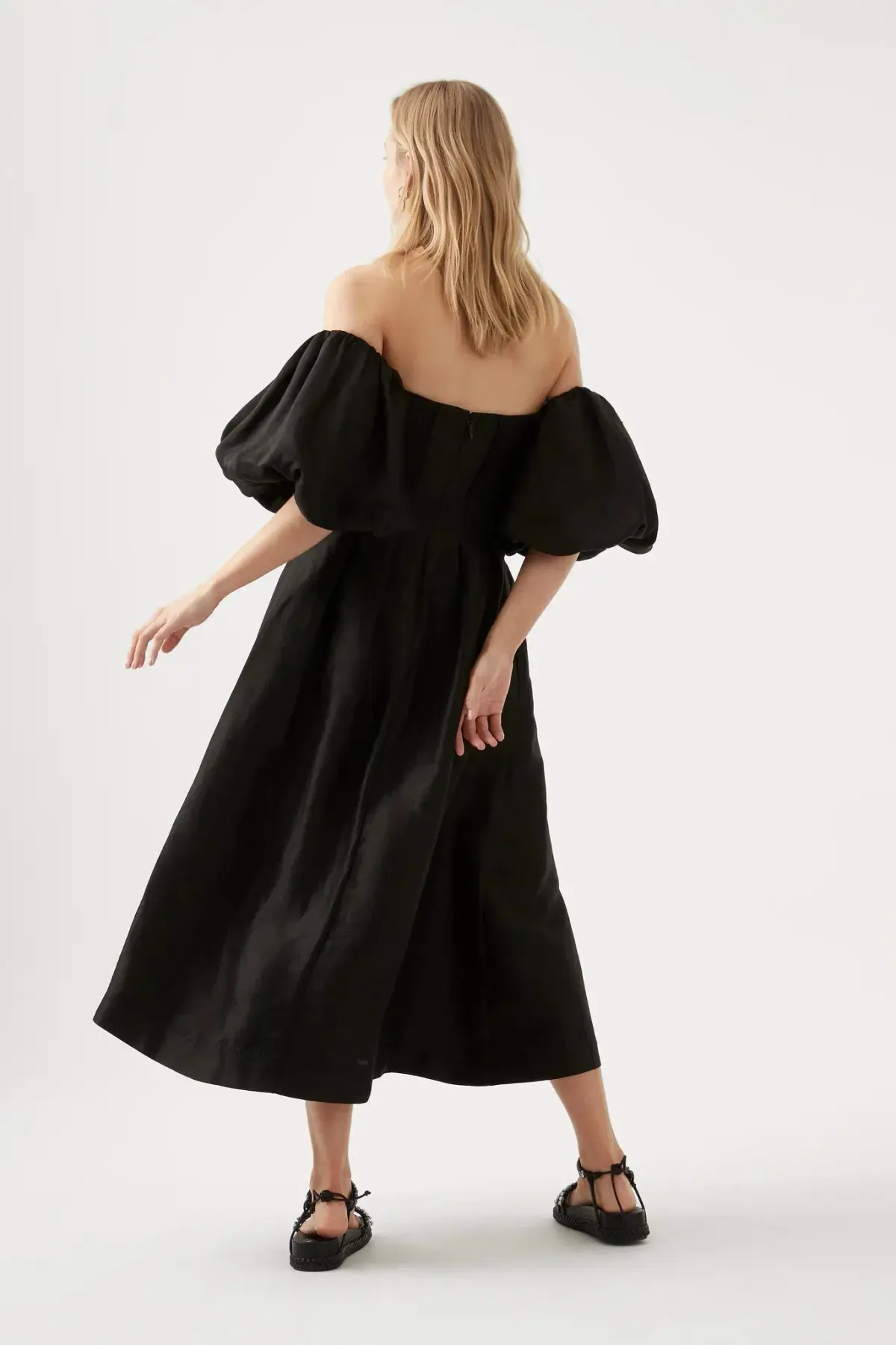 Aje Eugenie Off Shoulder Midi Dress Black Size UK 10 - Image 3