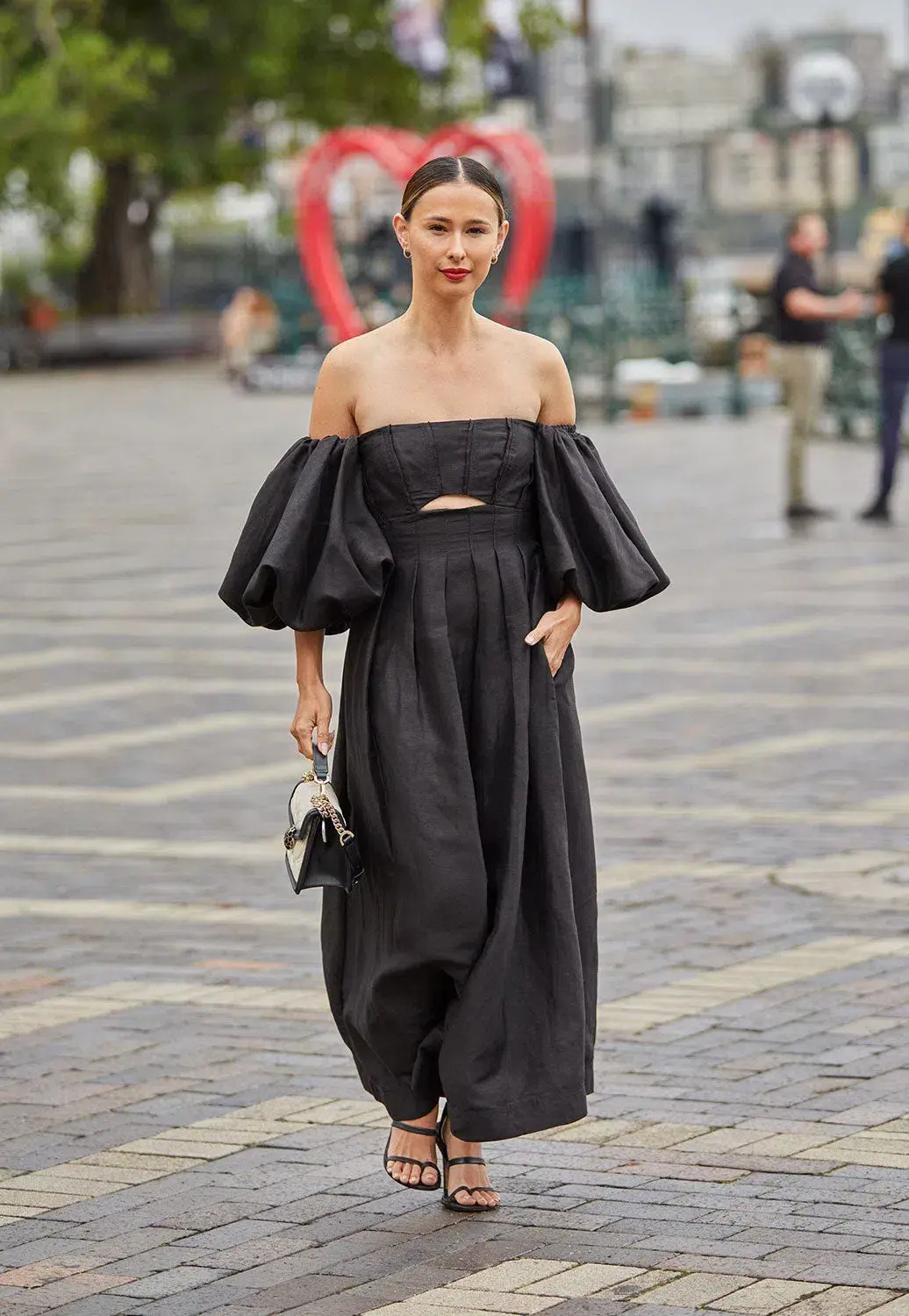 Aje Eugenie Off Shoulder Midi Dress Black Size UK 10 for rent on The Volte - main image