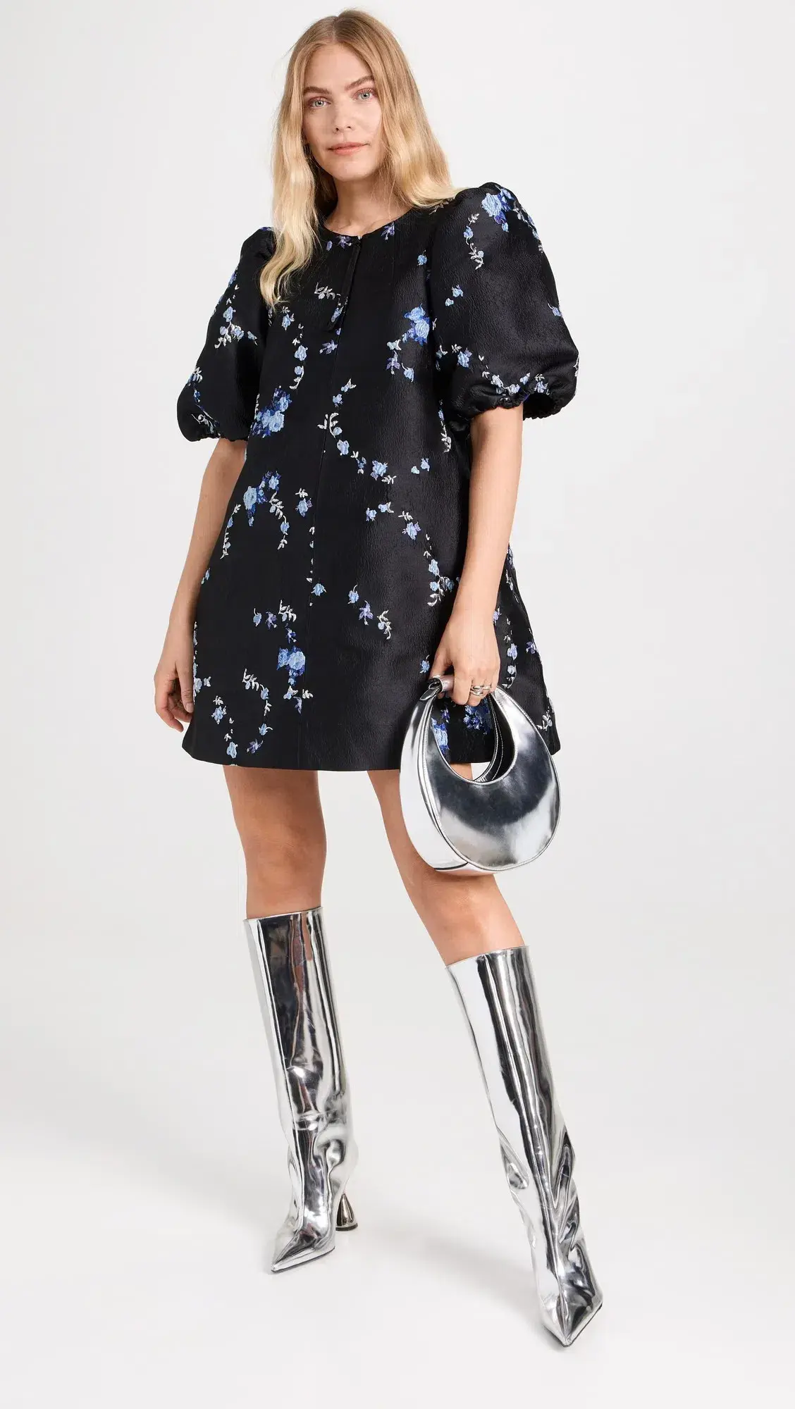 Ganni Jacquard Mini Dress Black Floral Size UK 10 - Image 6