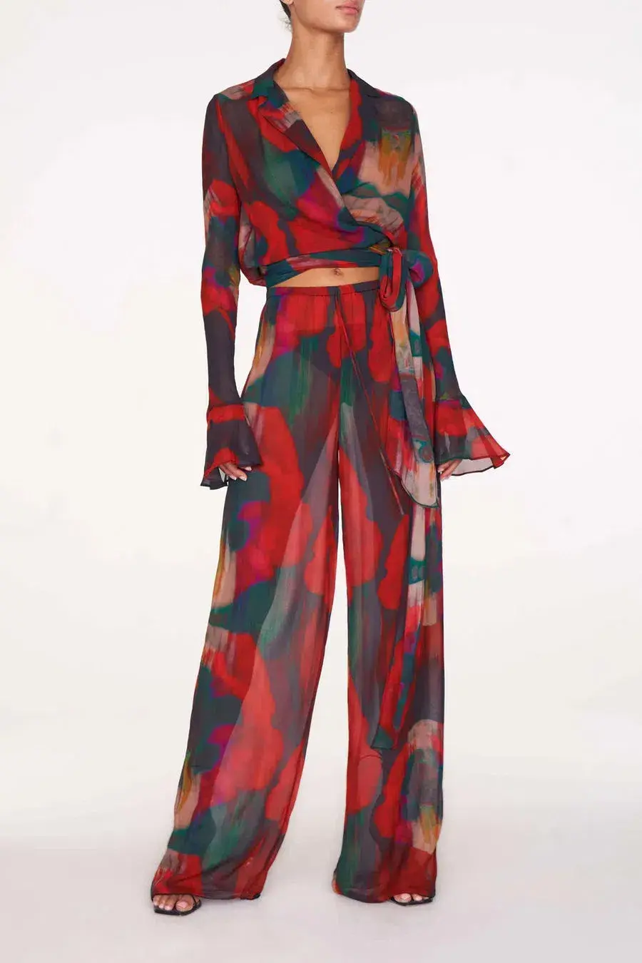 Rat & Boa Gemini Blouse Size M/UK10 and Roma Trousers Size L/UK12 Set Abstract Poppy Print - Image 5