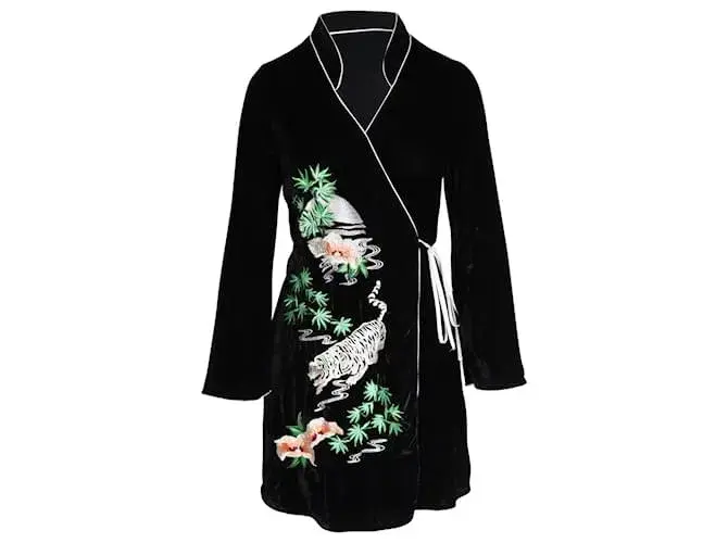 RIXO Iris Tiger Wrap Mini Dress Black Size UK 10 - Image 4