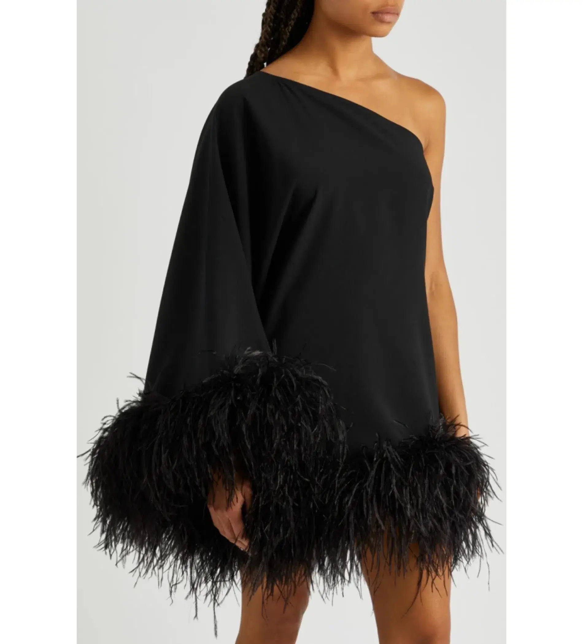 Taller Marmo Piccolo Ubud feather-trim one-shoulder Dress Black Size 8 - Image 3