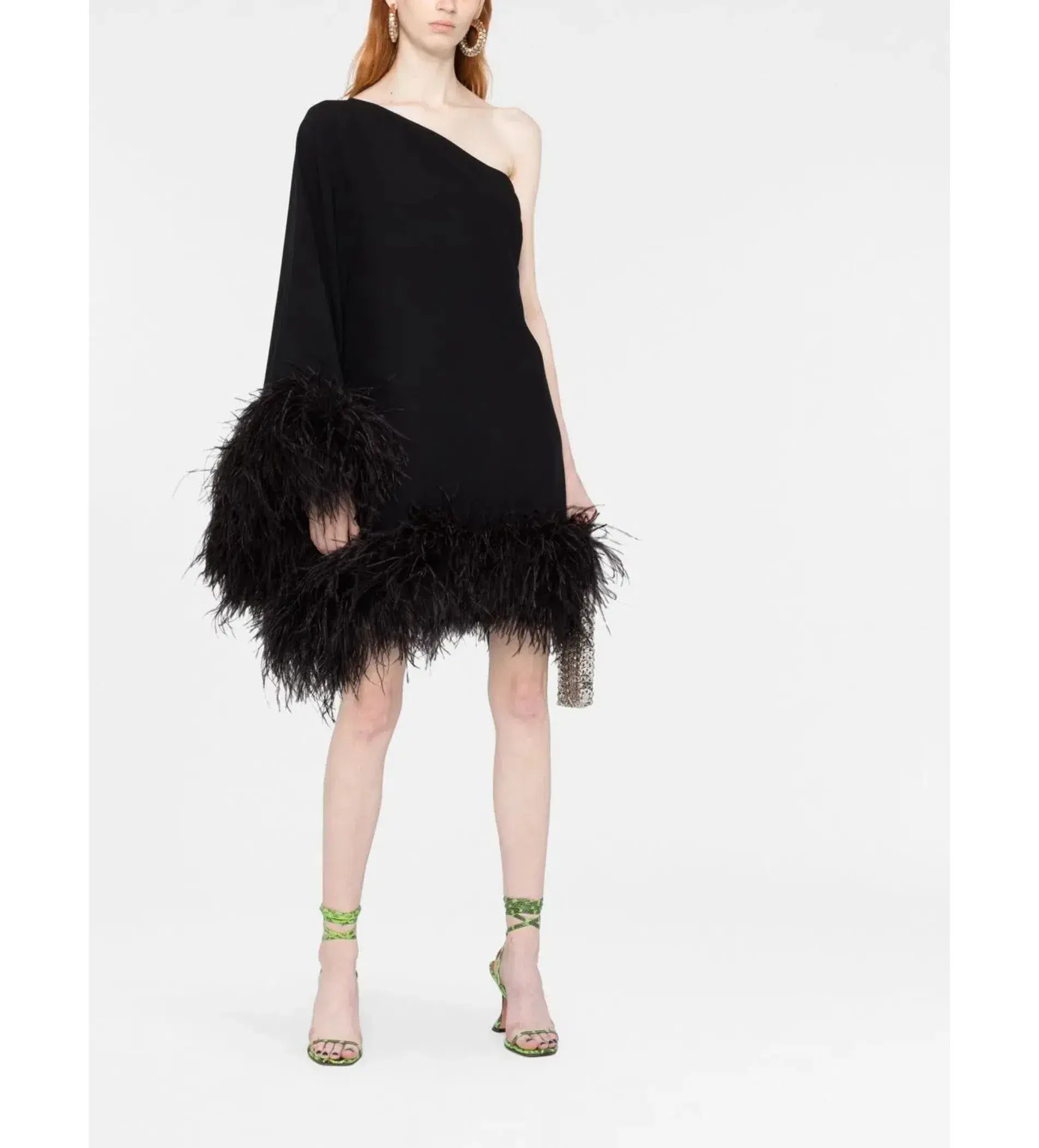 Taller Marmo Piccolo Ubud feather-trim one-shoulder Dress Black Size 8 - Image 1