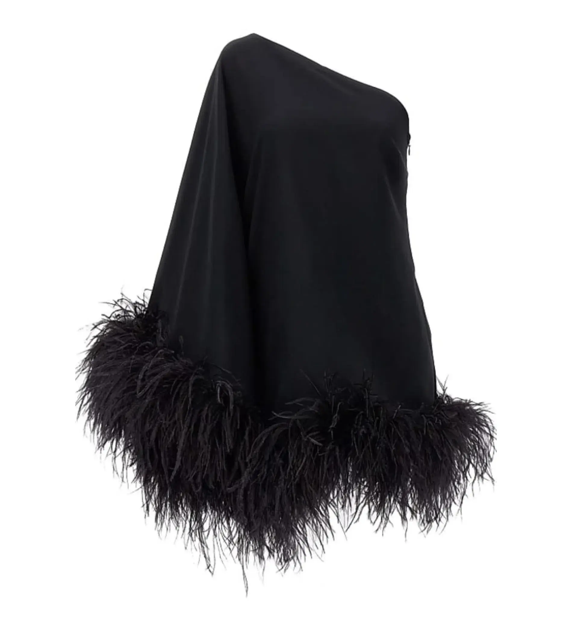 Taller Marmo Piccolo Ubud feather-trim one-shoulder Dress Black Size 8 - Image 5