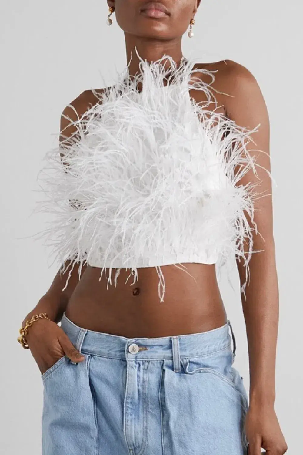 Cult Gaia Joey Open back Feather Embellished Crepe Top White Size UK 12 - Image 2