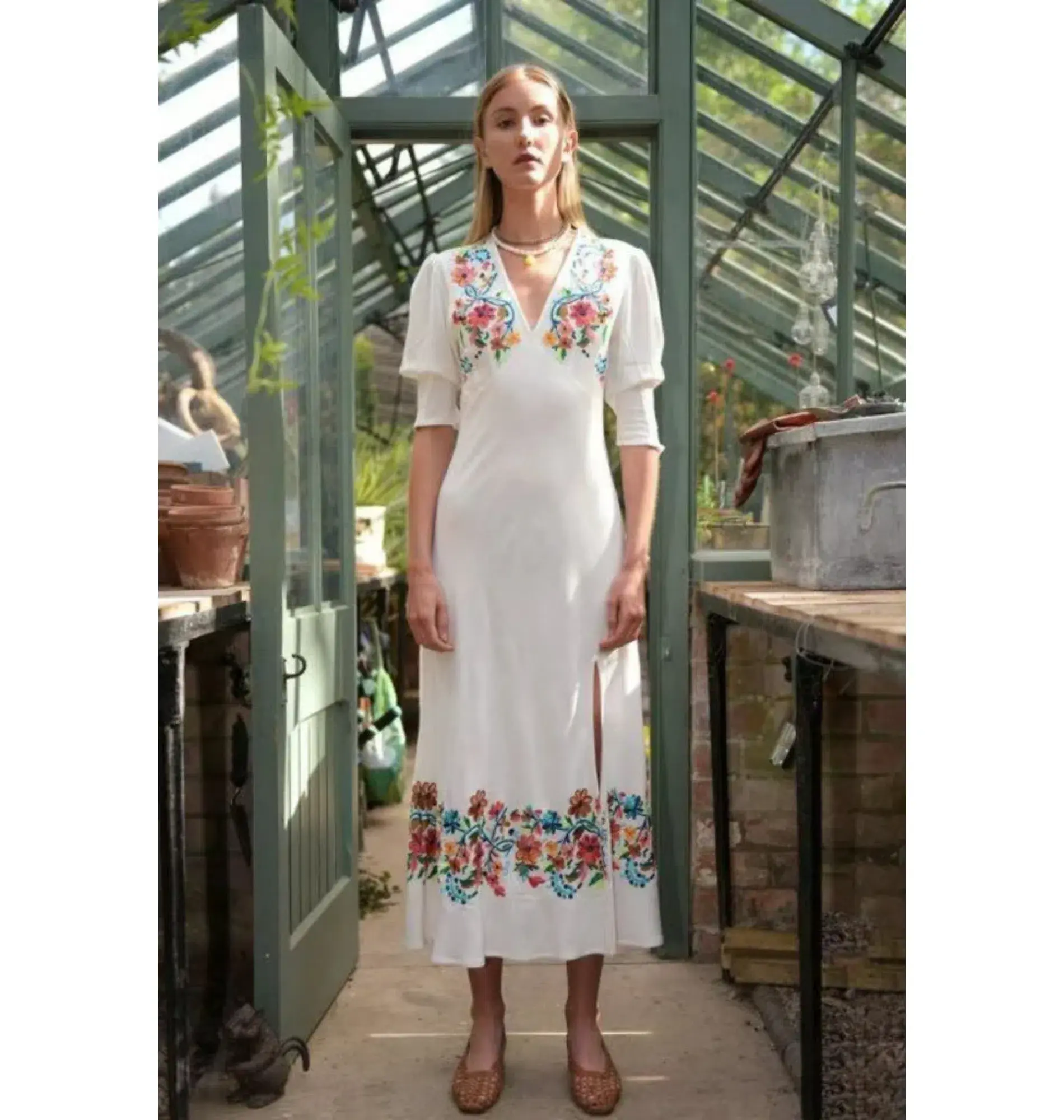Rixo Carmen Embroidered Midi Dress Floral Size UK 12 - Image 1