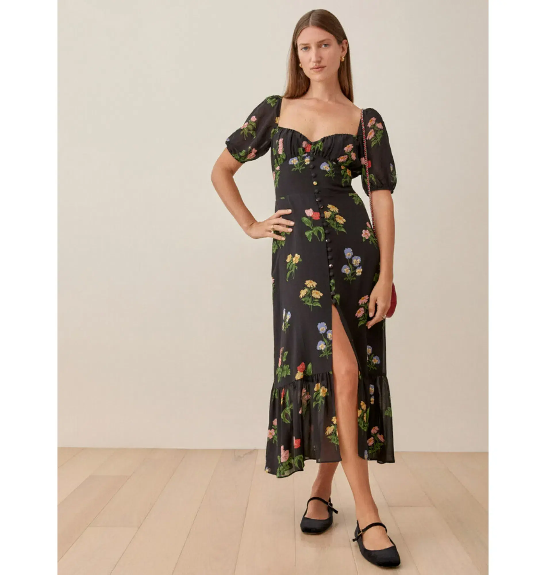 Reformation Charlee Dress Black Floral Size UK 12 - Image 1