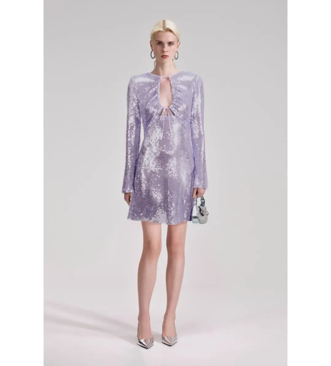 Self-Portrait Rent Lilac Sequin Mini Dress Size 12  for rent on The Volte - main image