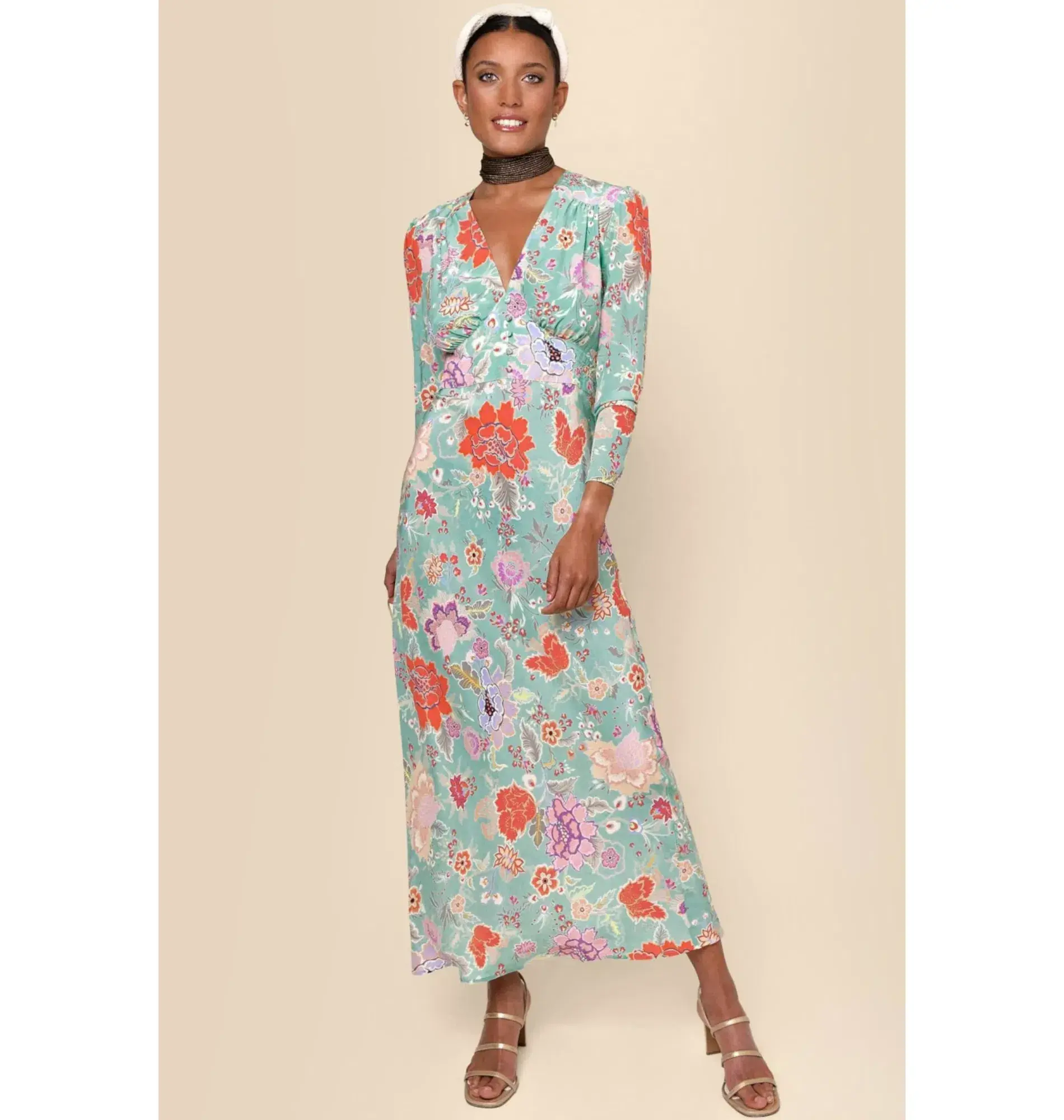 Rixo Selma Dress Mint Peony Flora Size UK 12 - Image 1