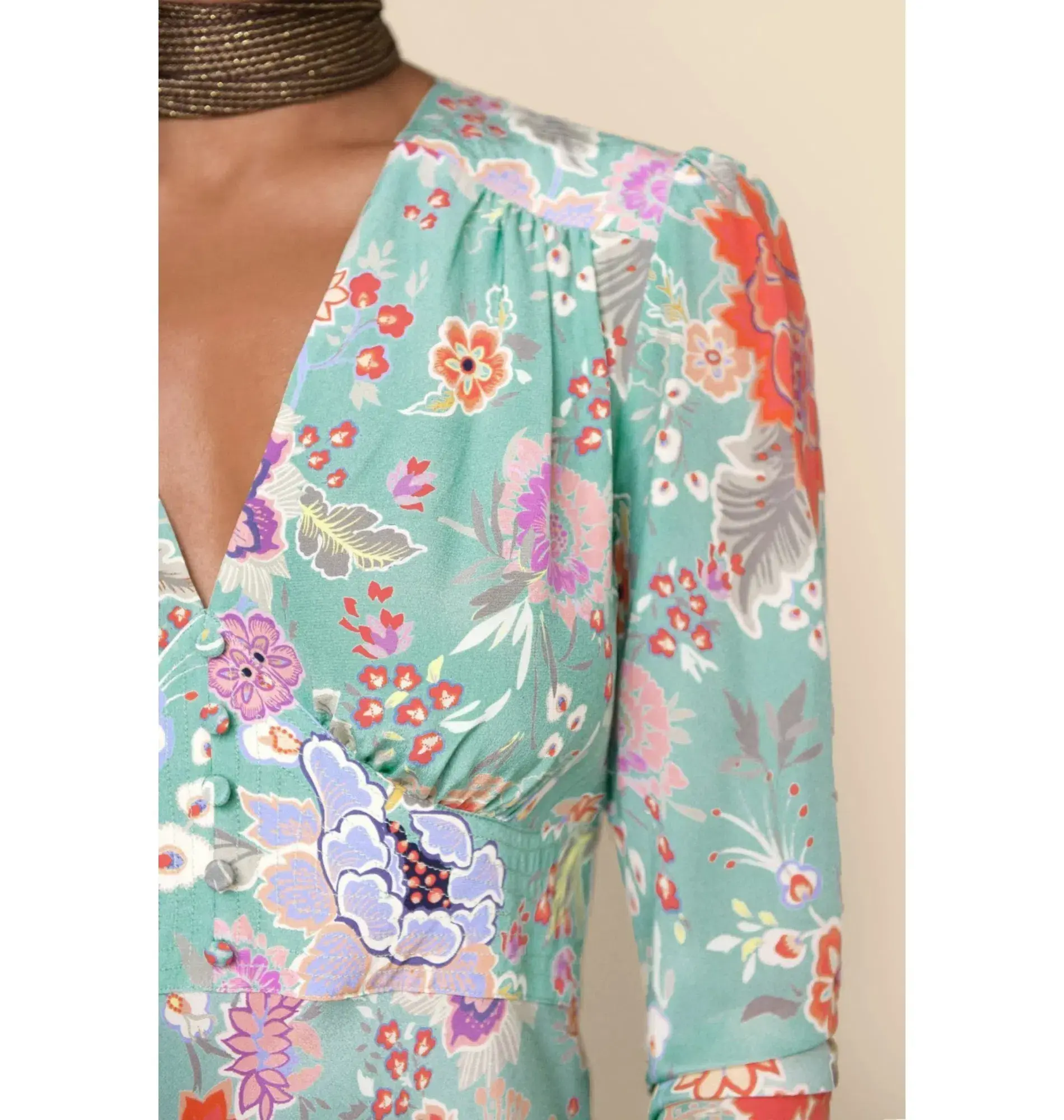 Rixo Selma Dress Mint Peony Flora Size UK 12 - Image 3