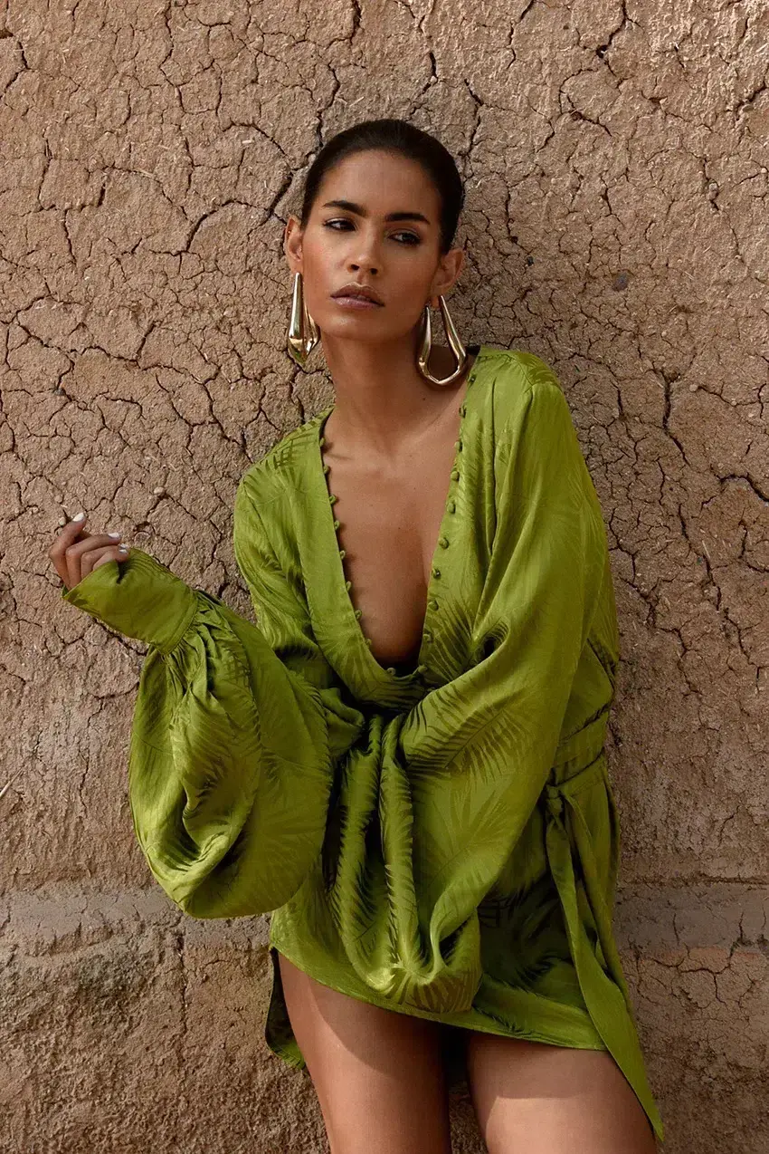 Rat & Boa Harlequin Mini Dress Cypress Green Size M / UK 10 for rent on The Volte - main image