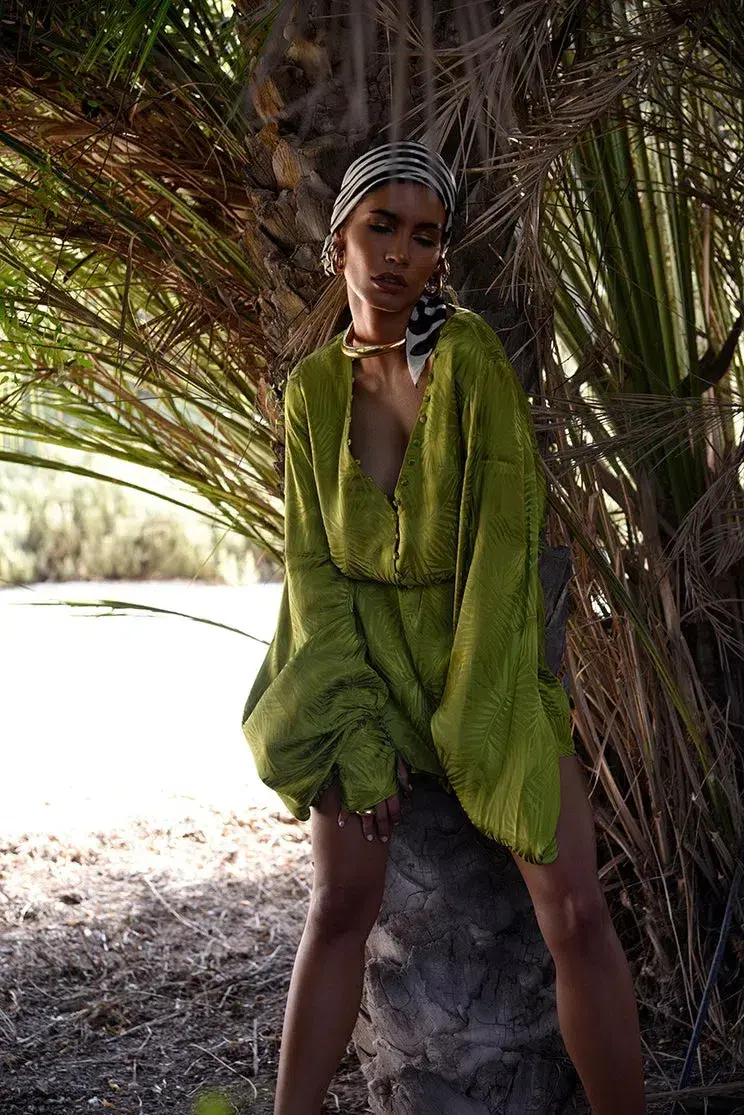 Rat & Boa Harlequin Mini Dress Cypress Green Size M / UK 10 for rent on The Volte - main image