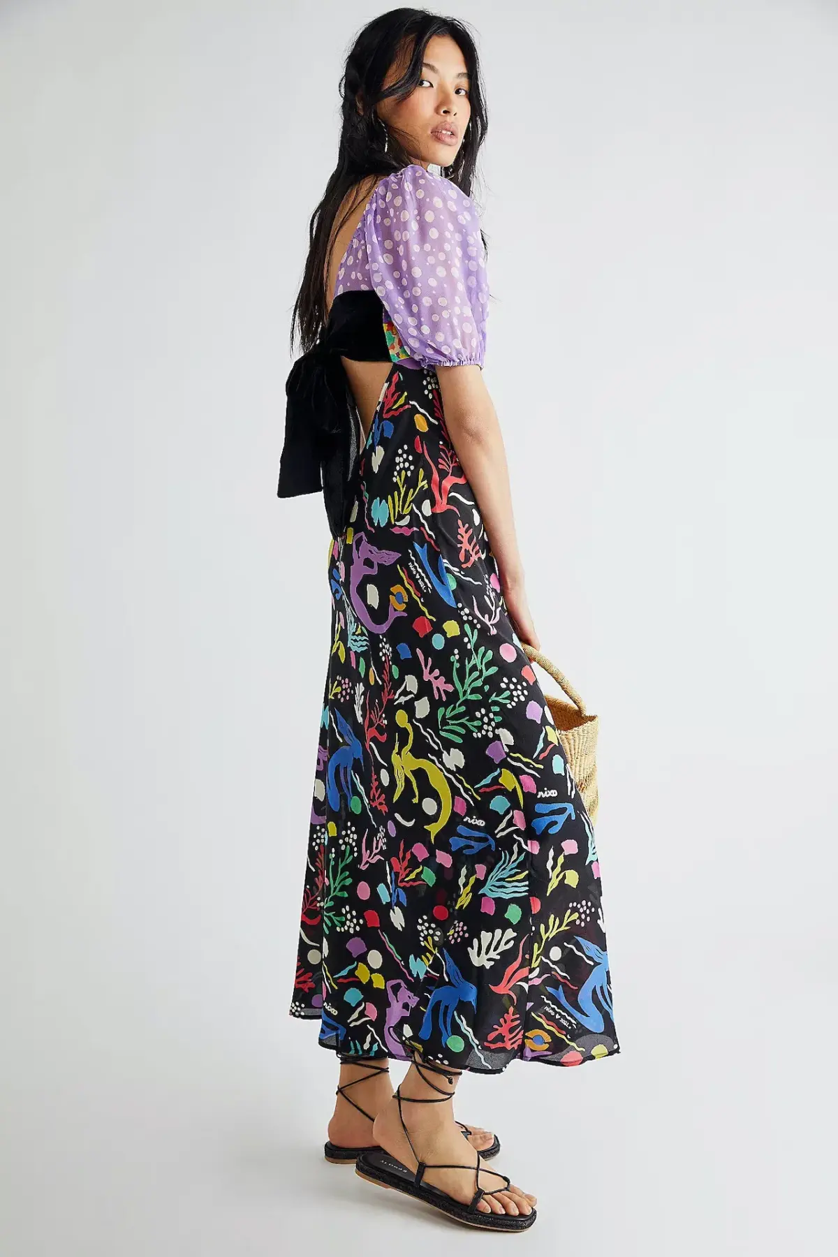 Rixo Anastasia Backless Midi Dress Sea Life Black Multi Size M / UK 12  - Image 3