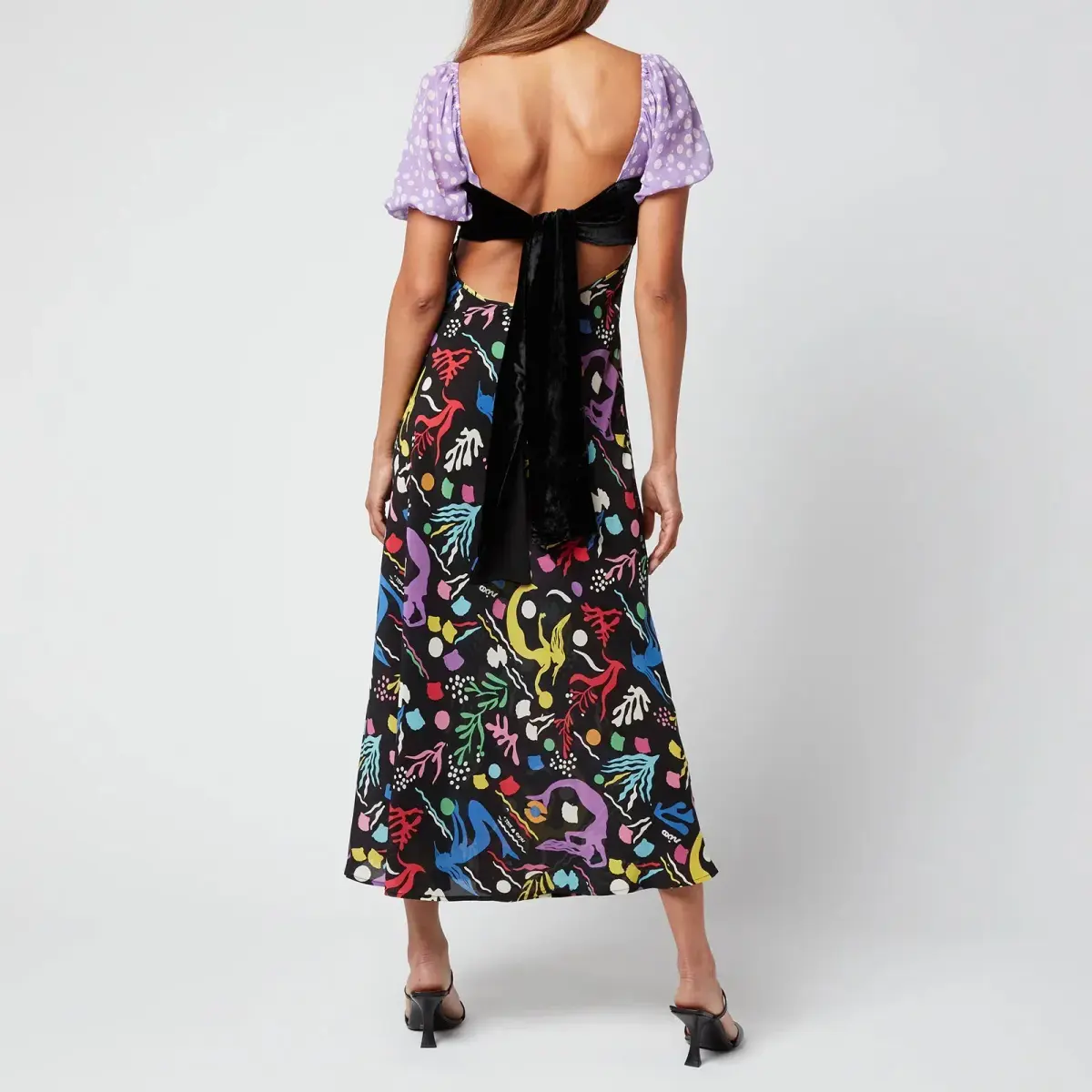 Rixo Anastasia Backless Midi Dress Sea Life Black Multi Size M / UK 12  - Image 4