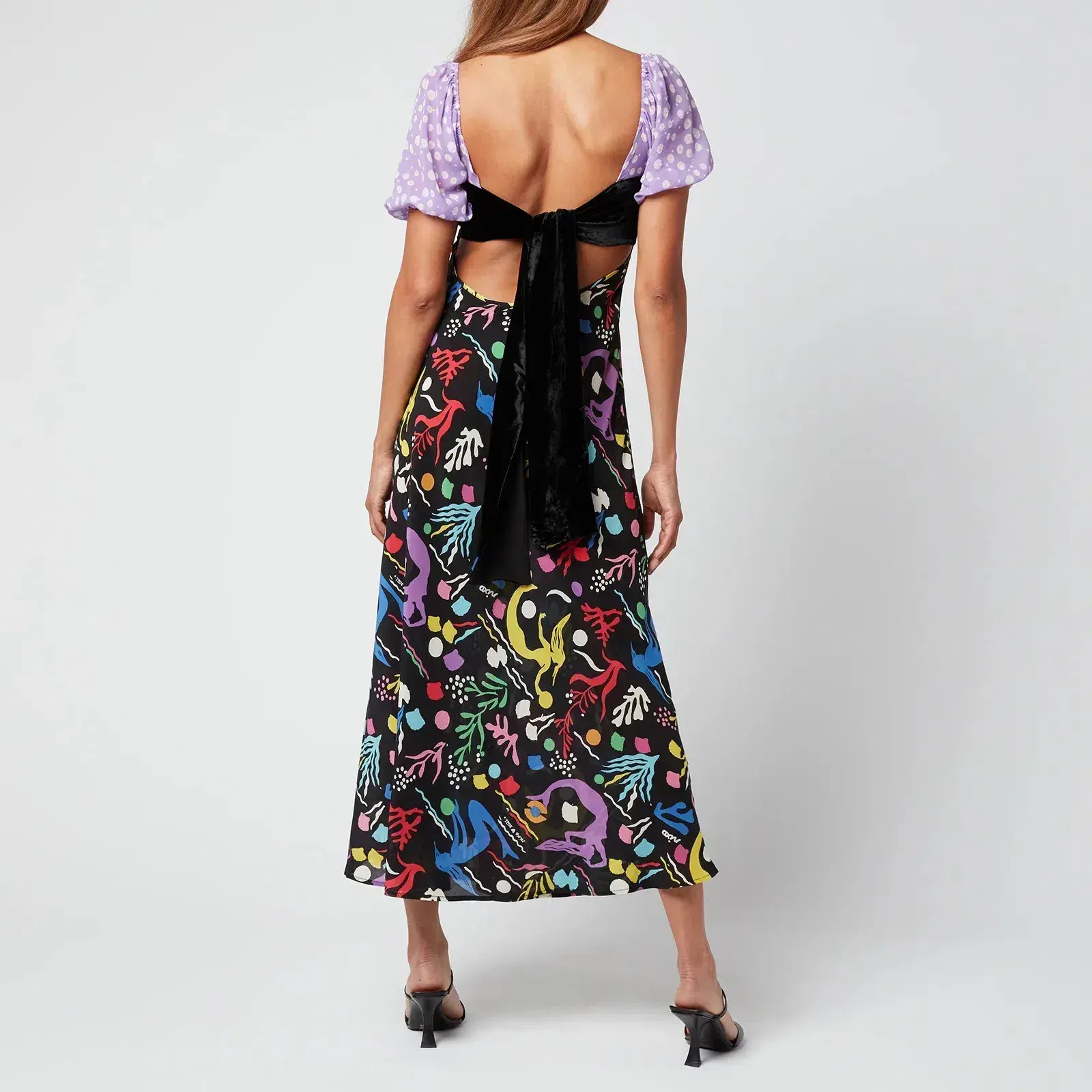 Rixo Anastasia Backless Midi Dress Sea Life Black Multi Size M / UK 12  - Image 4